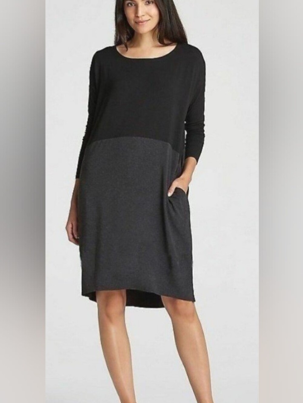 EILEEN FISHER colorblock dress Shift Silhouette In Black & Grey M